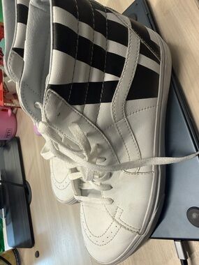 Vans White and Black Checker High-Top Sneakers